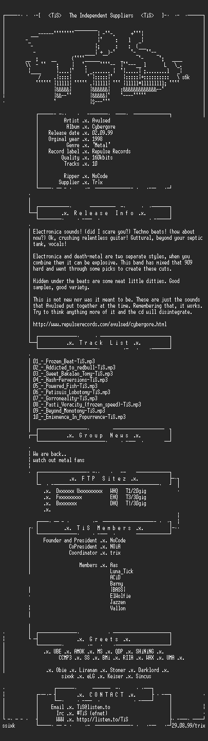 NFO file for Avulsed_-_Cybergore-1998-TiS