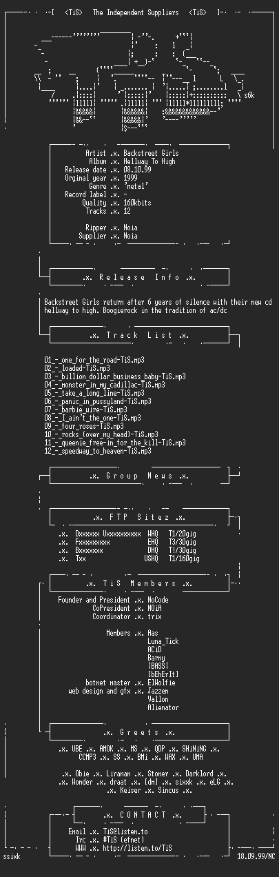 NFO file for Backstreet_Girls_-_Hellway_To_High-1999-TiS