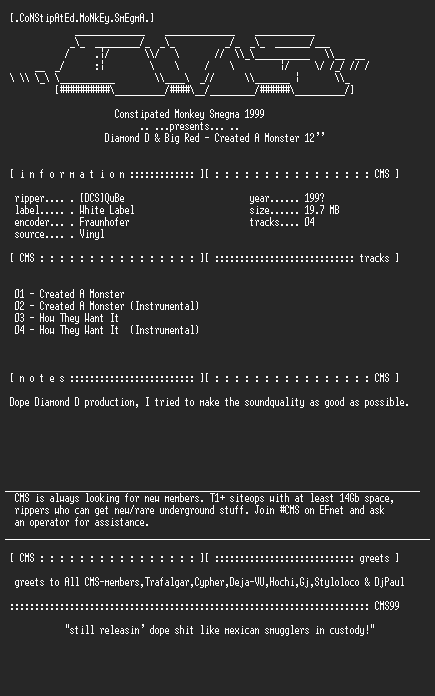 NFO file for Diamond_D_And_Big_Red-Created_A_Monster_(12Inch)-199X-CMS