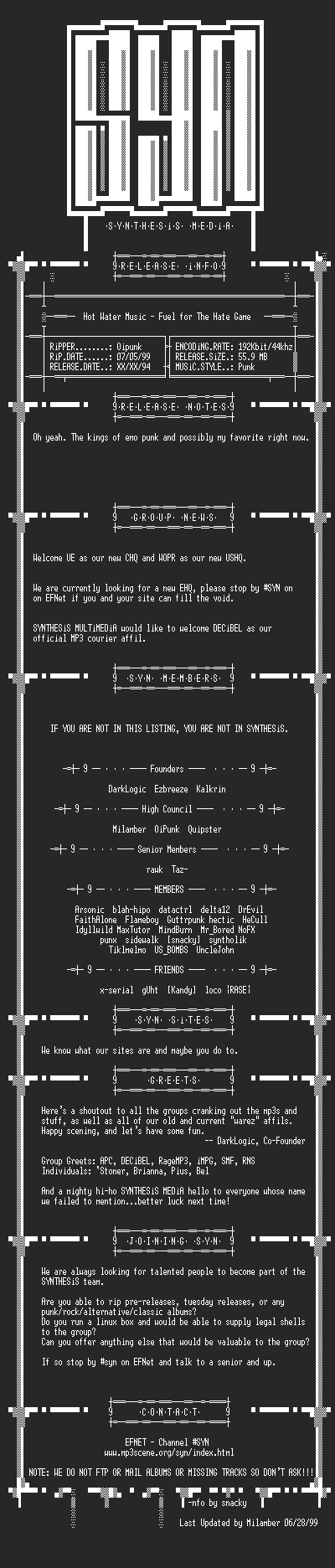 NFO file for Hot_Water_Music_-_Fuel_for_The_Hate_Game_1996-SYN