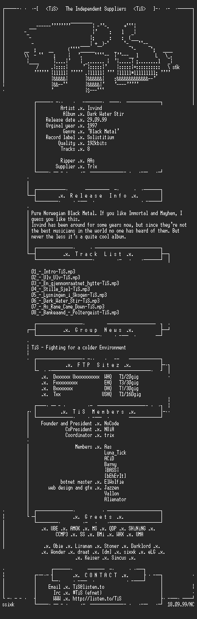 NFO file for Isvind_-_Dark_Water_Stir-1997-TiS