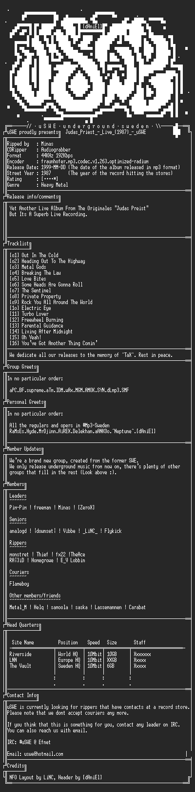 NFO file for Judas_Priest_-_Live_(1987)_-_uSWE