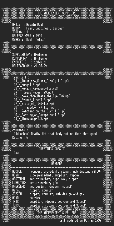 NFO file for Napalm_Death_-_Fear_Emptiness_Despair-TiS