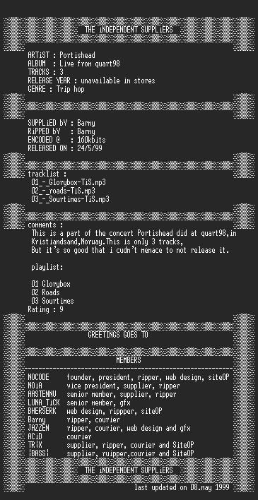 NFO file for Portishead_-_Live from quart98-TiS