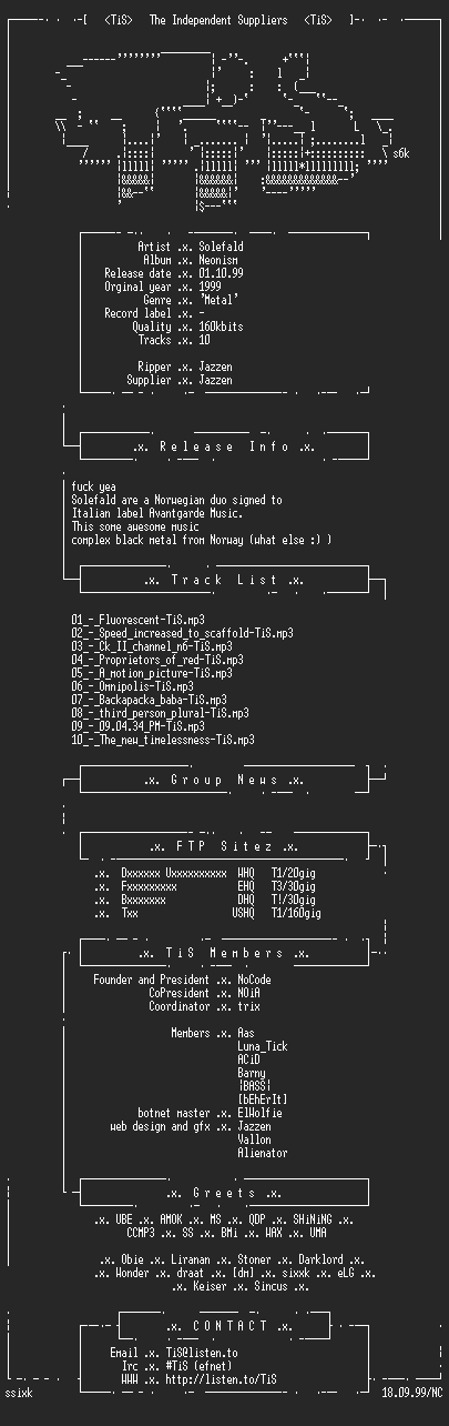 NFO file for Solefald_-_Neonism-1999-TiS