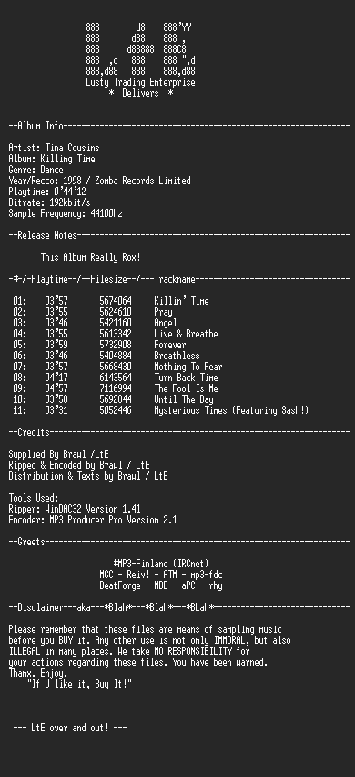 NFO file for Tina_Cousins_-_Killing_Time_-_LtE