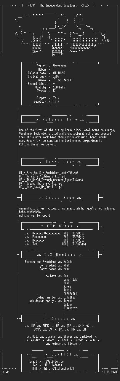 NFO file for Varathron_-_The_Lament_Of_Gods-1999-TiS