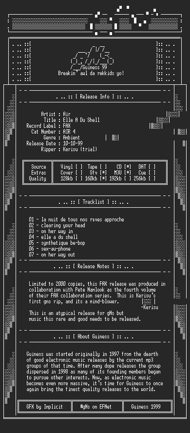 NFO file for Air_-_Elle_A_Du_Shell-1999-gNs
