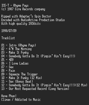 NFO file for Ice-T_-_Rhyme_Pays_-_ATM