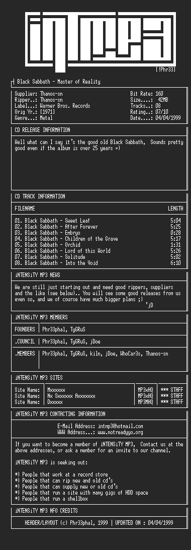 NFO file for Black_Sabbath_-_Master_of_Reality_-_iNTMP3