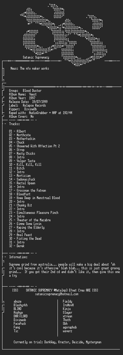 NFO file for Blood_Duster_-_Yeest-1997-ss