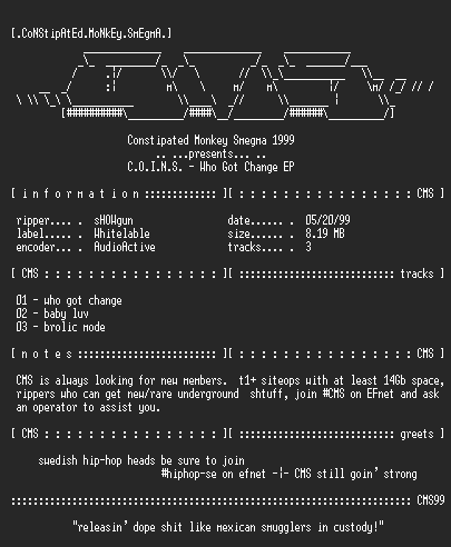 NFO file for C.O.I.N.S._-_Who_Got_Change_EP-sHOWgun-CMS