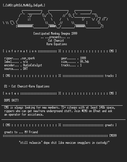 NFO file for Cut_Chemist_-_Rare_Equations-1999-CMS