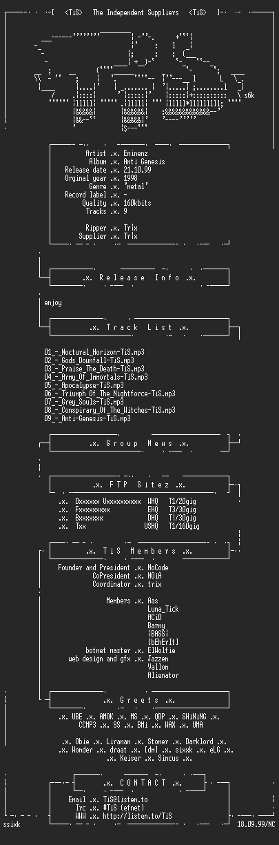 NFO file for Eminenz_-_Anti_Genesis-1998-TiS