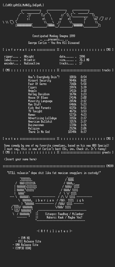 NFO file for George_Carlin_-_You_Are_All_Diseased-1996-CMS