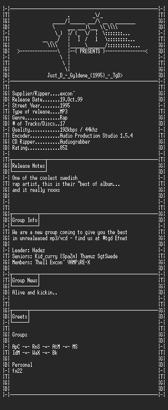 NFO file for Just_D_-_Gyldene_(1995)_-_TgD