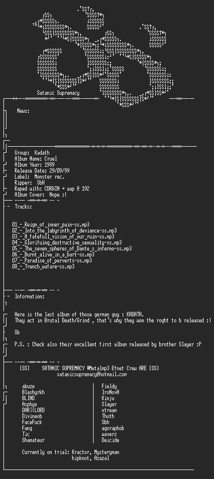 NFO file for Kadath_-_Cruel-1999-ss