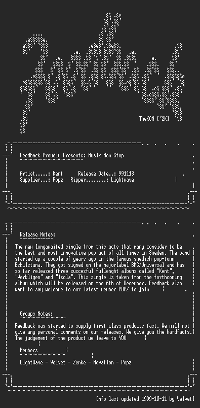 NFO file for Kent_-_musik_non_stop_cdm_(1999)-FEEDBACK