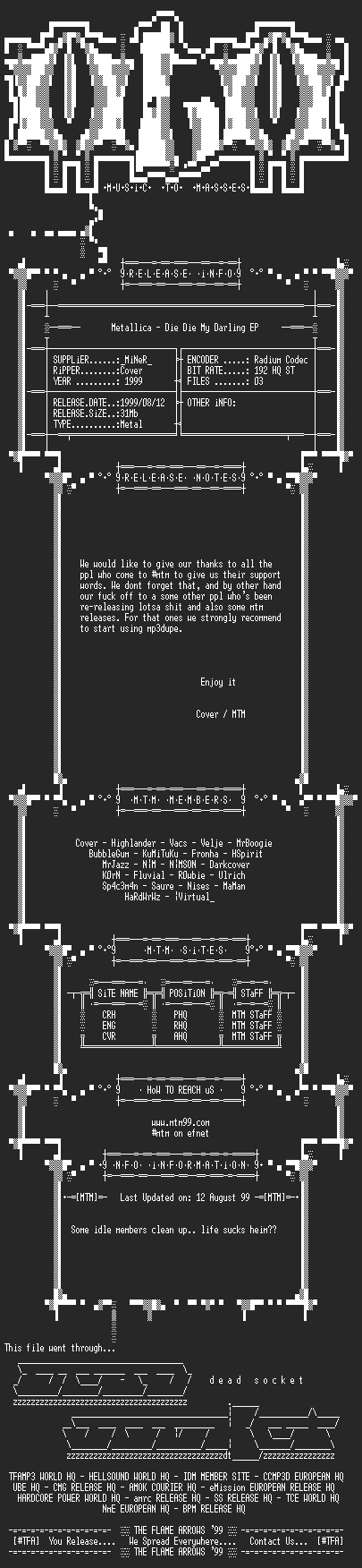 NFO file for Metallica_-_Die_Die_My_Darling_EP_(1999)_-_MTM