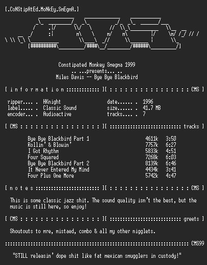 NFO file for Miles_Davis-Bye_Bye_Blackbird-1996-CMS