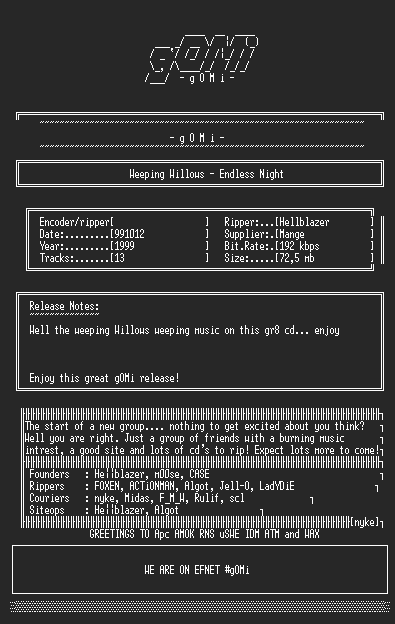 NFO file for Weeping_Willows_-_Endless_Night_(1999)-gOMi