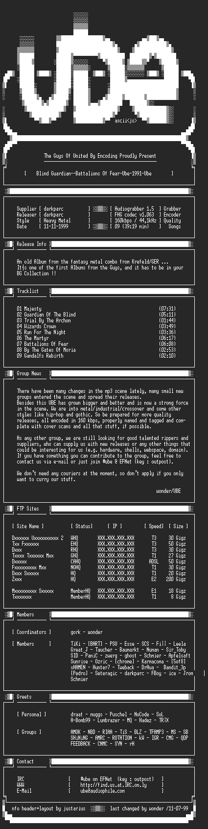 NFO file for Blind_Guardian_-_Battalions_of_Fear_(1991)-UBE