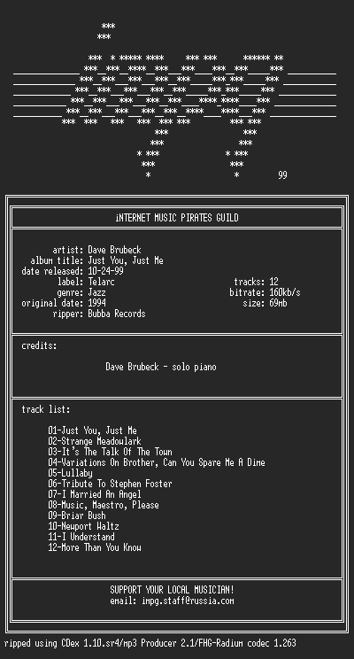 NFO file for Dave_Brubeck_-_Just_You_Just_Me_(1994)-iMPG