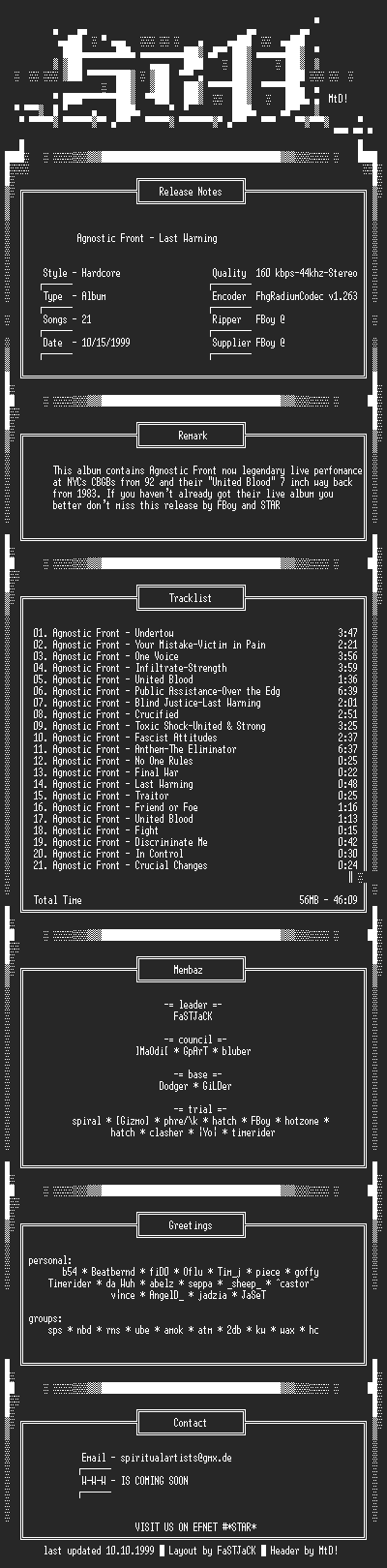 NFO file for Agnostic_Front-Last_Warning-(1992)-STAR