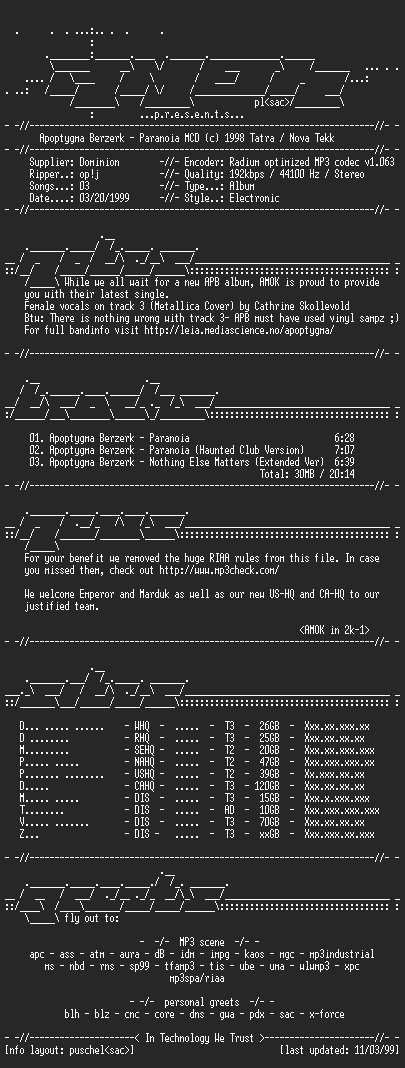 NFO file for Apoptygma_Berzerk-Paranoia-CDM-1998-AMOK