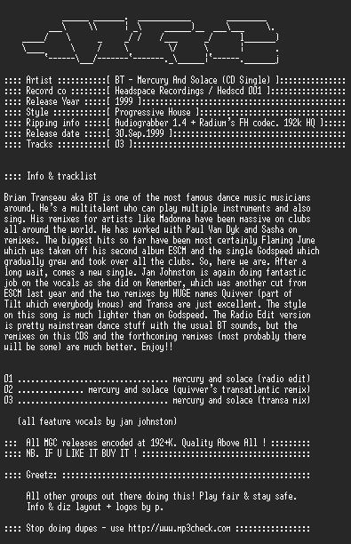 NFO file for BT_-_Mercury_And_Solace_(CDS)-1999-MGC