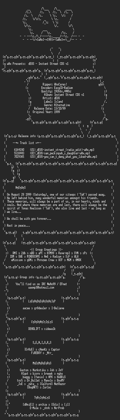 NFO file for dEUS_-_Instant_Street_CDS_v1_(1999)-wAx