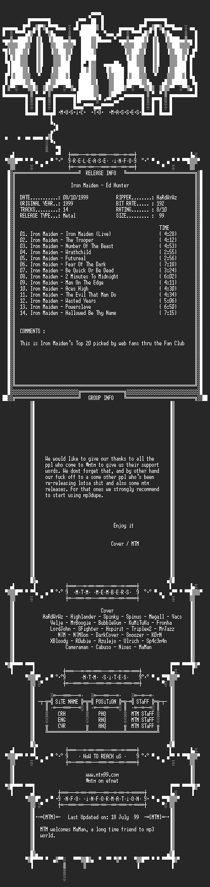 NFO file for Iron_Maiden_-_Ed_Hunter_(1999)_-_MTM