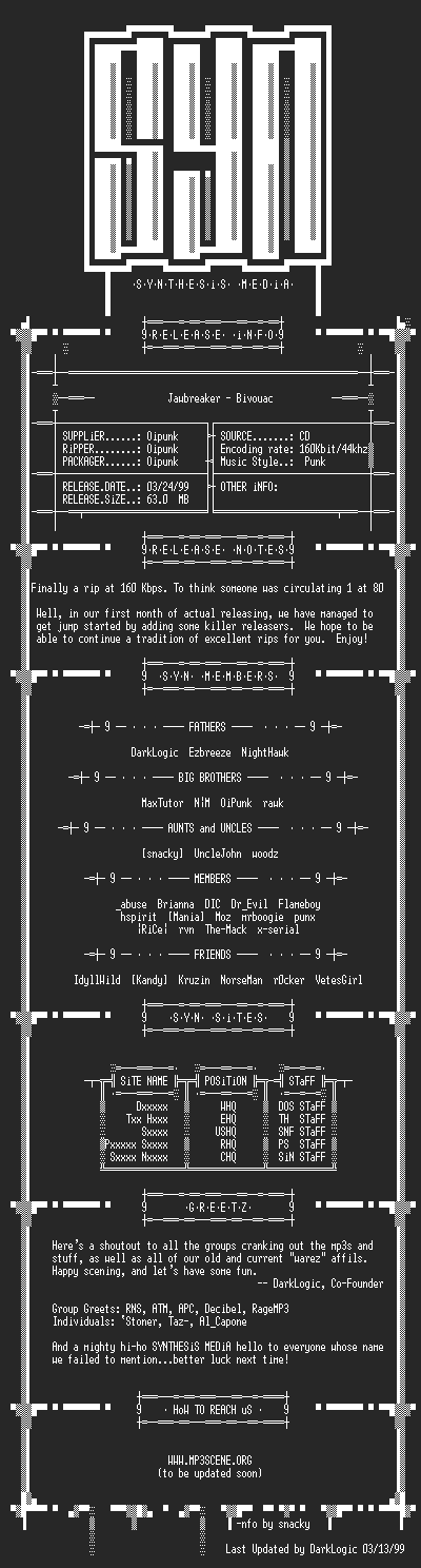 NFO file for Jawbreaker-Bivouac_(1992)-SYN