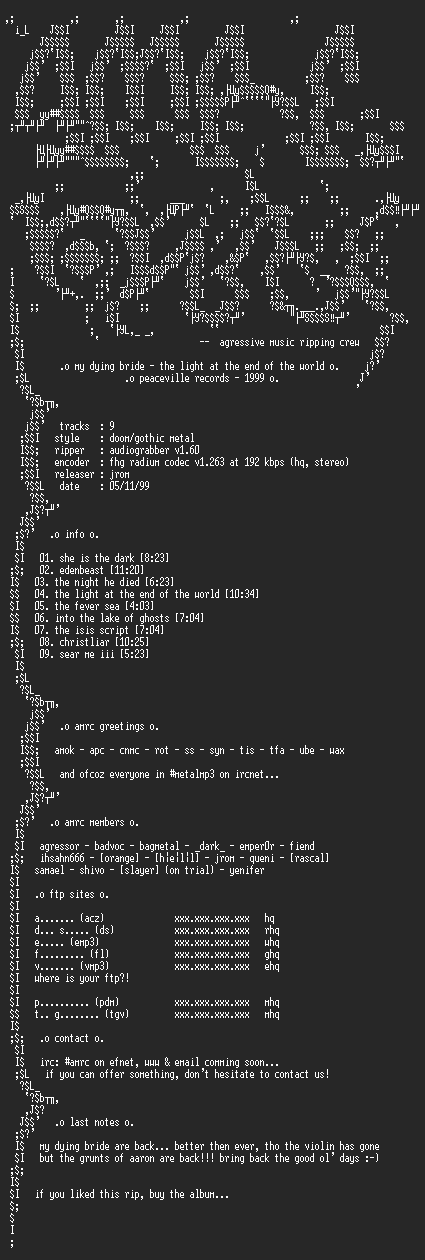 NFO file for My_Dying_Bride-The_Light_At_The_End_Of_The_World-1999-AMRC