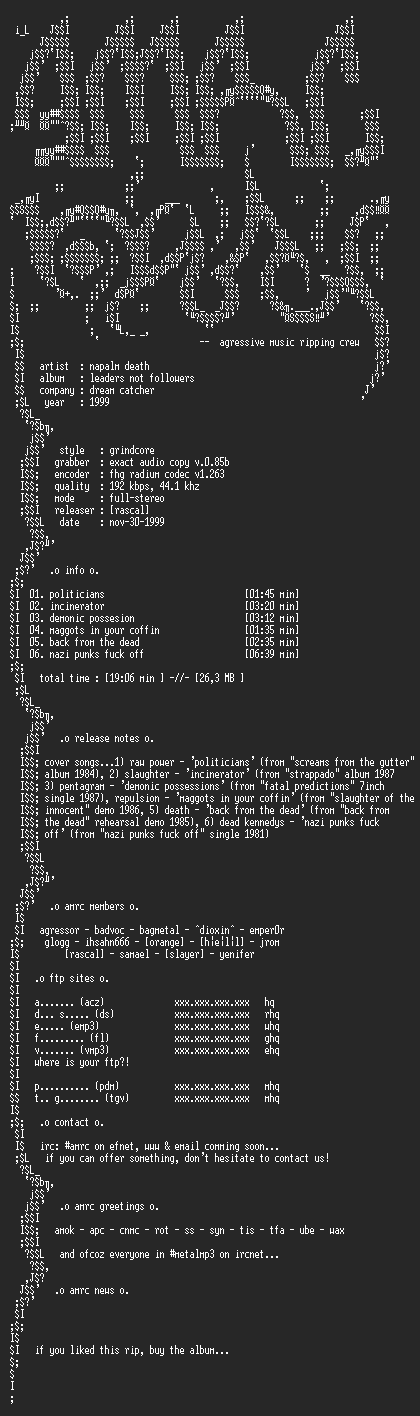 NFO file for Napalm_Death-Leaders_Not_Followers-1999-AMRC