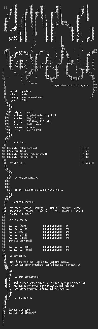 NFO file for Pantera-Walk-CDS-1993-AMRC