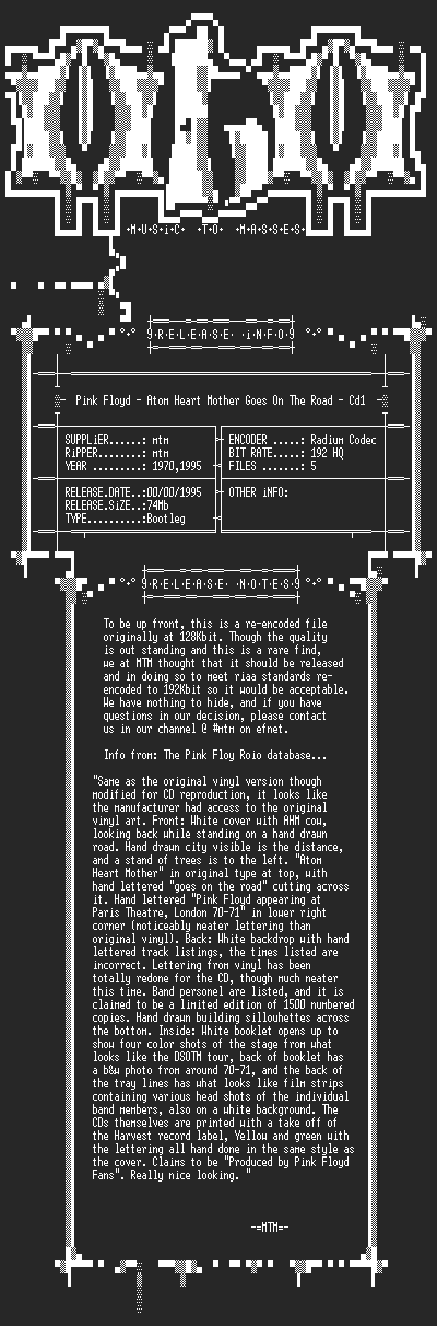 NFO file for Pink_Floyd_-_Atom_Heart_Mother_Goes_On_The_Road_(1995)_-_MTM