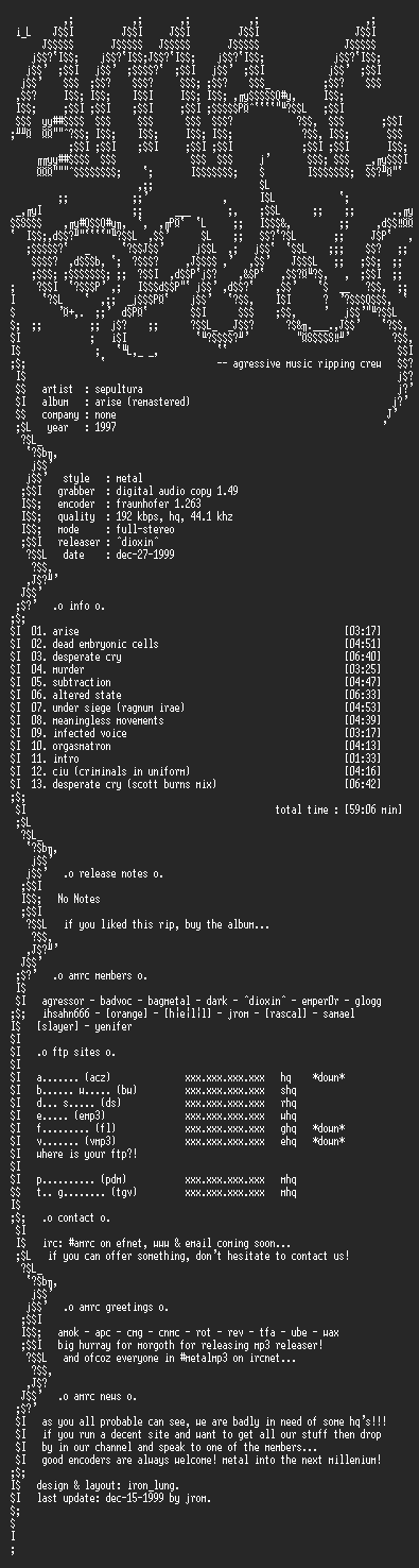 NFO file for Sepultura-Arise_(Remastered)-1997-AMRC