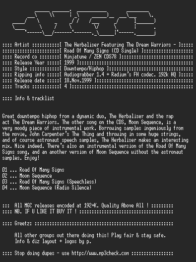 NFO file for The_Herbaliser_-_Road_Of_Many_Signs_(CDS)-MGC
