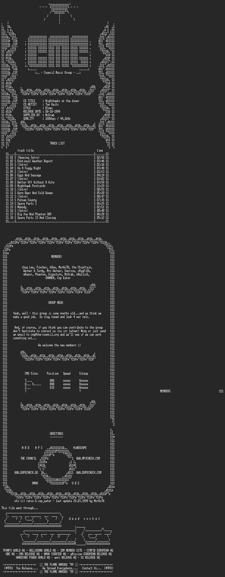 NFO file for Tom_Waits_-_Nighthawks_At_The_Diner-1975-CMG