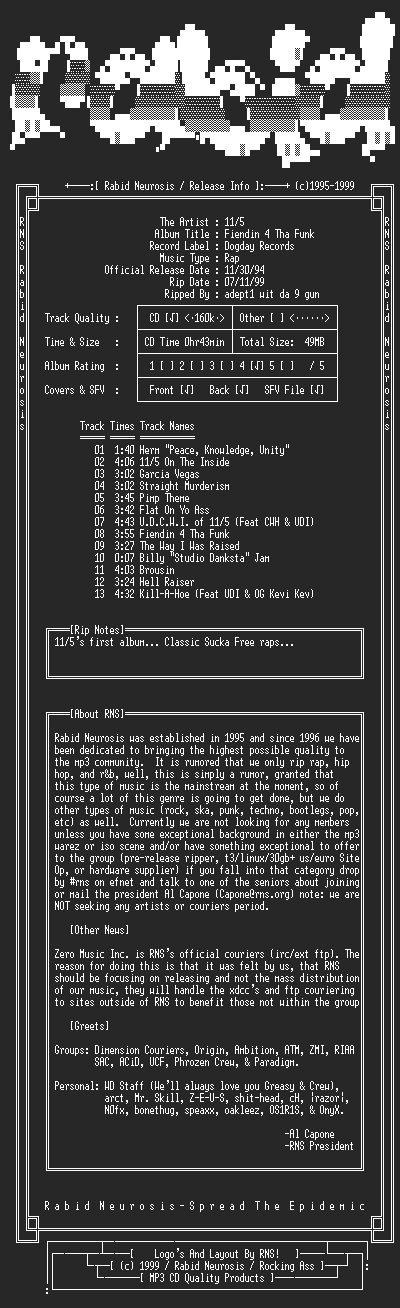 NFO file for 11_5-Fiendin_4_Tha_Funk-1994-RNS