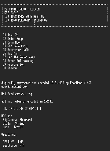 NFO file for 22_Pistepirkko_-_Eleven-MGC