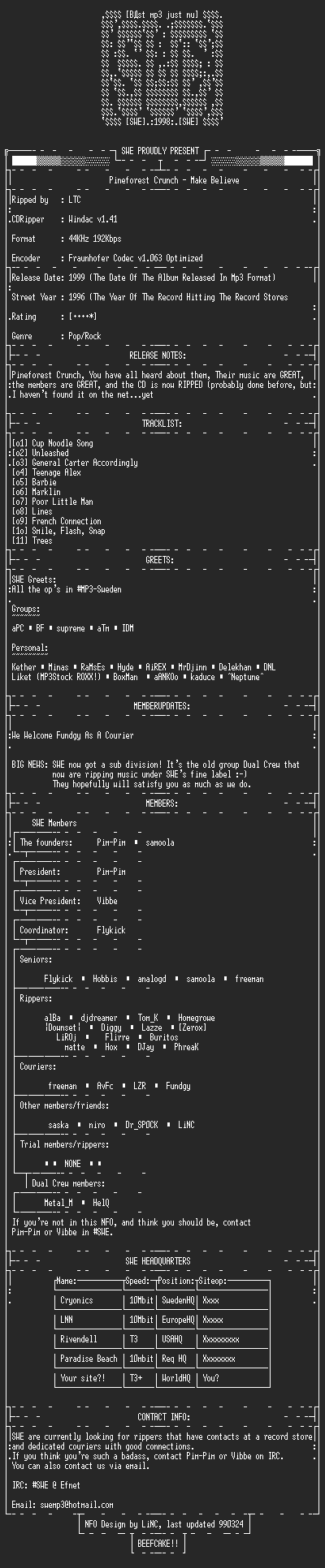 NFO file for Pineforest_crunch_-_make_believe_(1996)-SWE