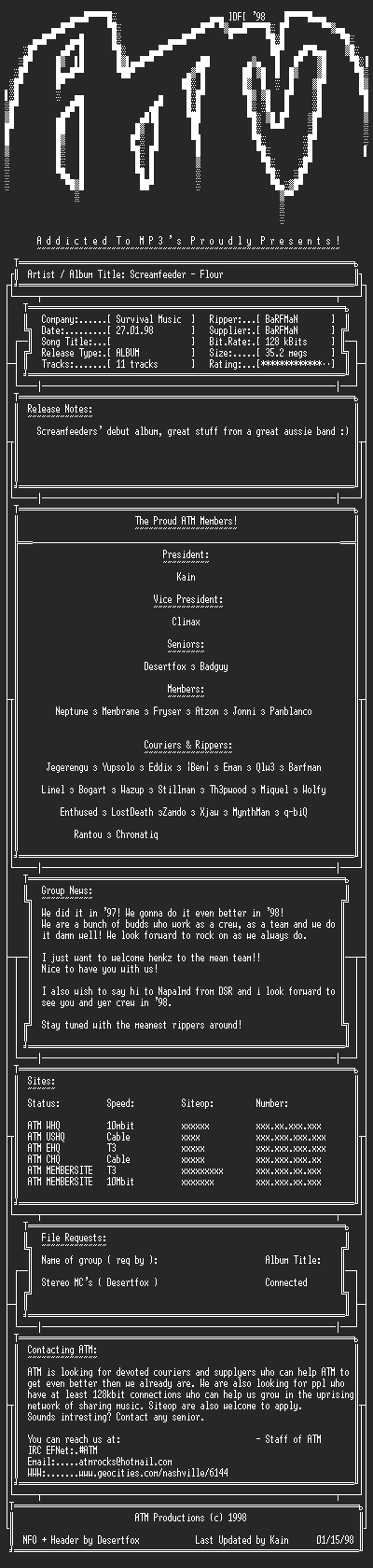 NFO file for Screamfeeder-Flour-ATM