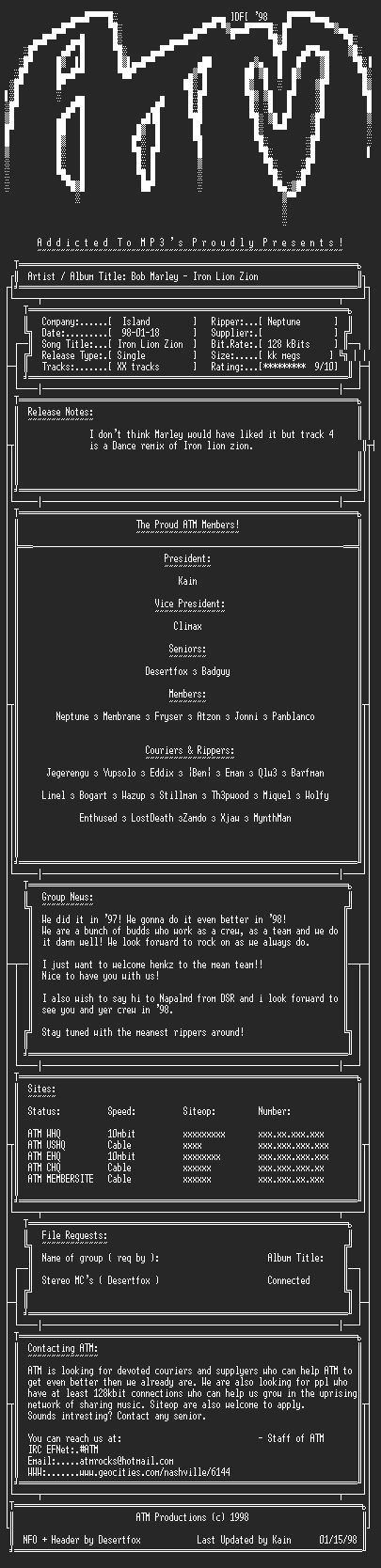 NFO file for Bob_Marley_-_Iron_Lion_Zion_(single)_-_ATM