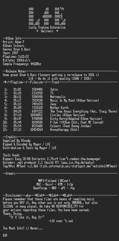 NFO file for Adam _F_-_Colours_(192k)_-_LtE