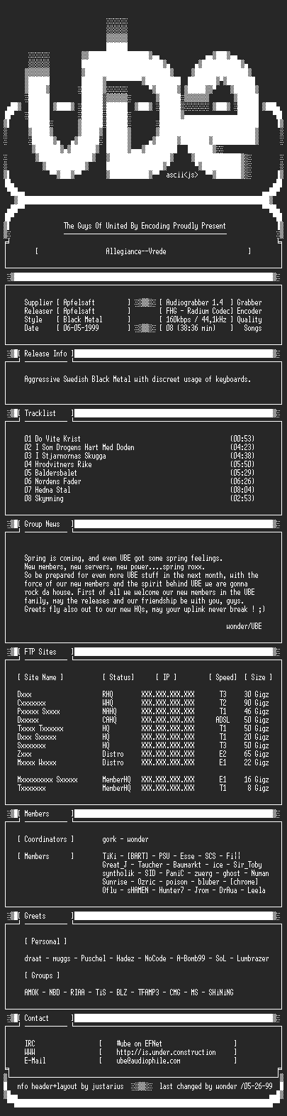 NFO file for Allegiance--Vrede-1999-UBE