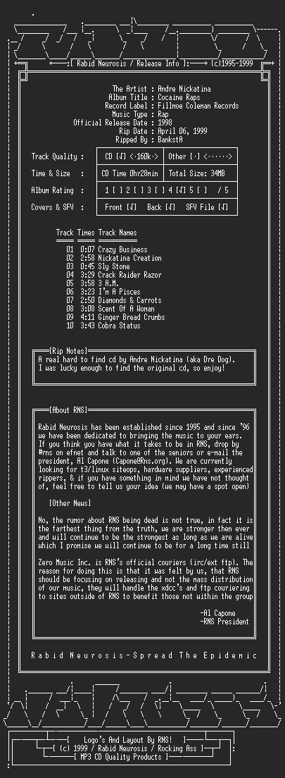 NFO file for Andre_Nickatina-Cocaine_Raps-1998-RNS