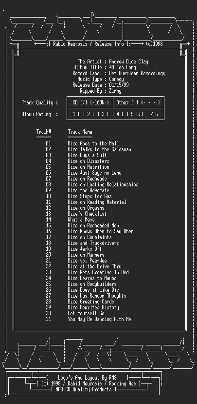 NFO file for Andrew_Dice_Clay-40_Too_Long-1999-RNS