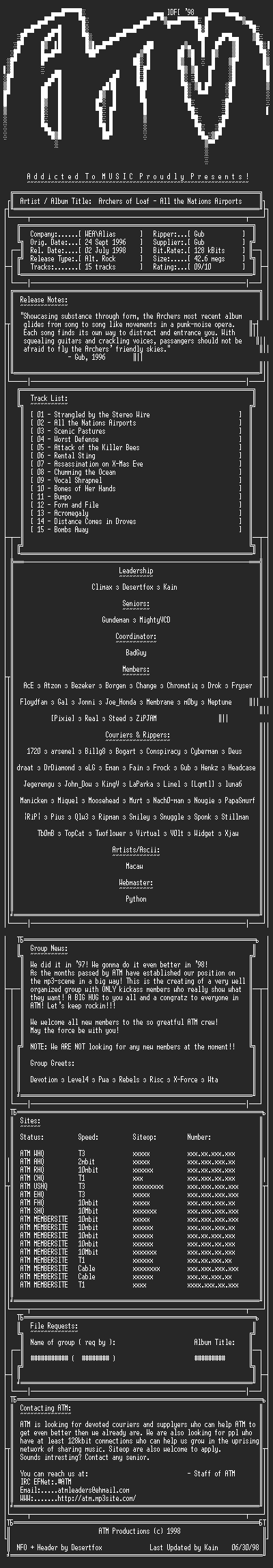 NFO file for Archers_of_Loaf_-_All_the_Nations_Airports_(1996)_-_ATM